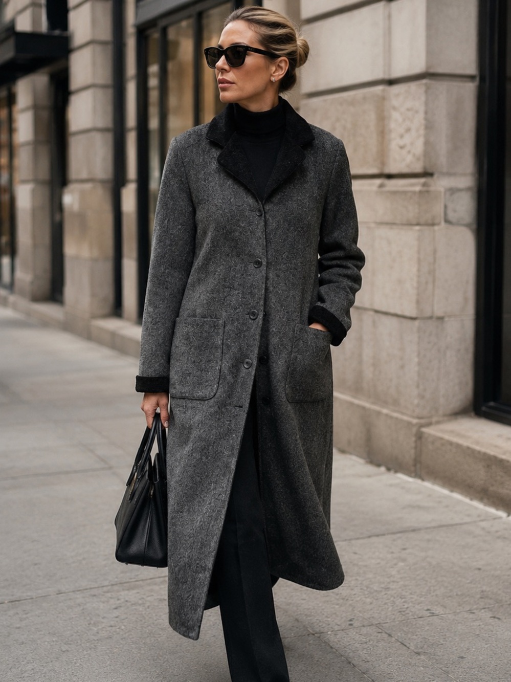 J.Jill Reversible Alpaca Wool Long Gray Coat Large